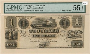 Tecumseh Bank, Tecumseh, Michigan - Obsolete Banknote - Broken Banknote